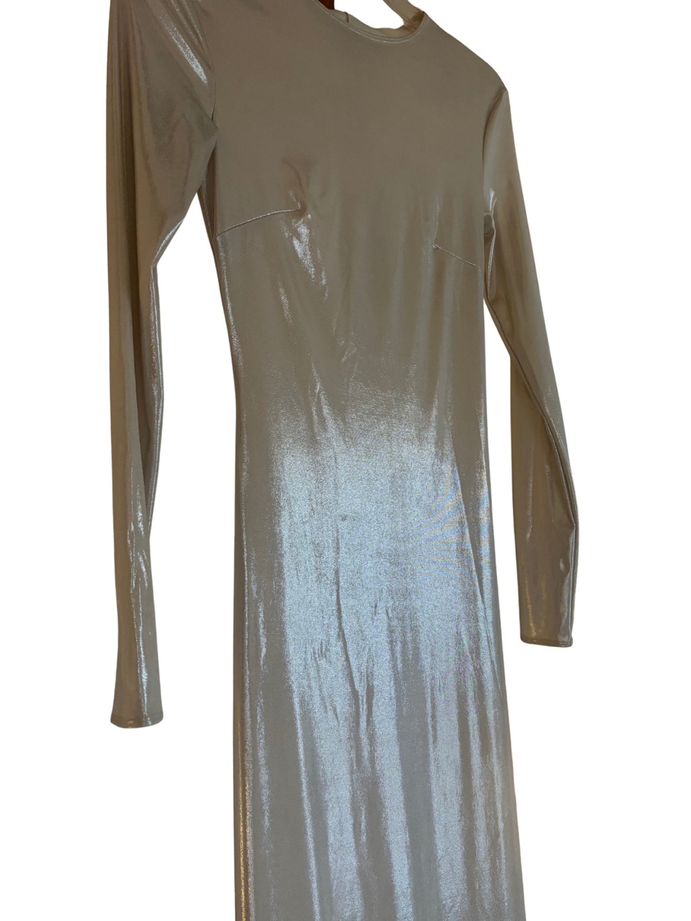 Selezza Long Sleeve Shiny Cream Bodycon Dress